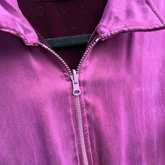 Purple Velvet Bomber Jacket with Zip-Up Style - Picture 7 of 7